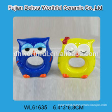 Lovely owl shaped ceramic napkin ring in bright color